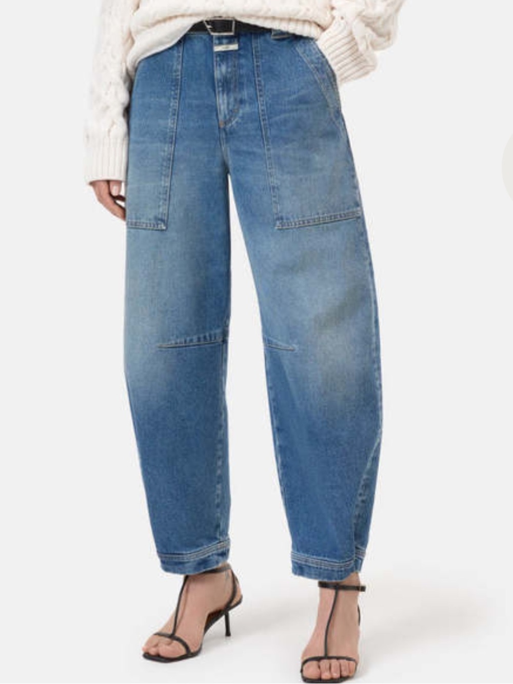 CLOSED Rhannon Denim Jeans Light Wash Barrel Wide Leg High Rise Patch Pockets 28